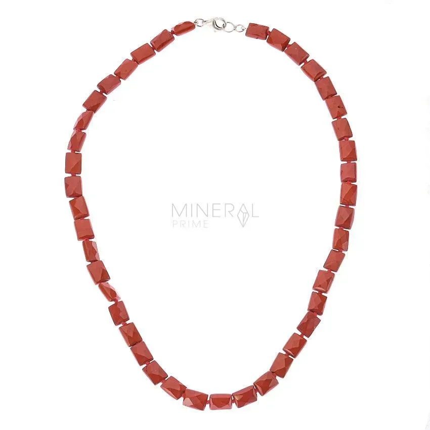 collar de plata y mineral de jaspe rojo