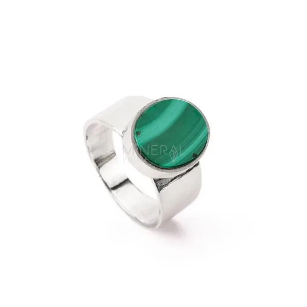anillo mineral malaquita verde y plata