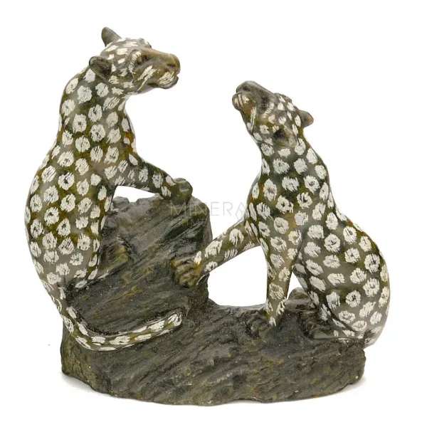 figura de dos leopardos de mineral de esteatita