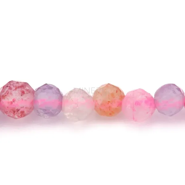 cuentas de hilo con esferas facetadas de mineral de cuarzo rosa y amatista