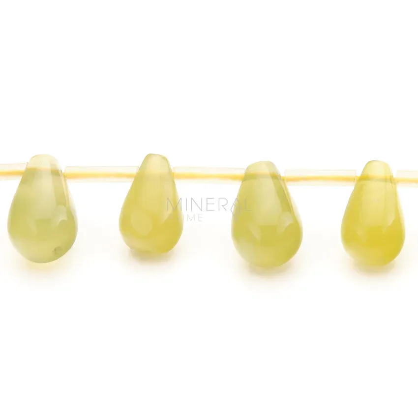 cuentas de hilo con forma de gotas de mineral de jadeita amarillo