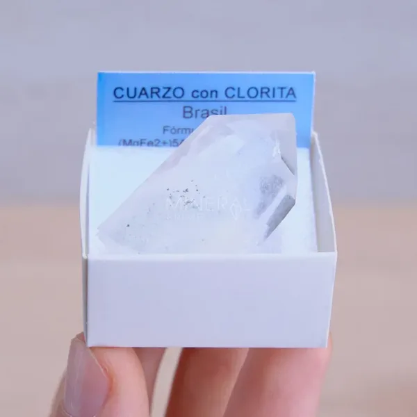 mineral de coleccion punta de cuarzo con clorita de roca en bruto natural