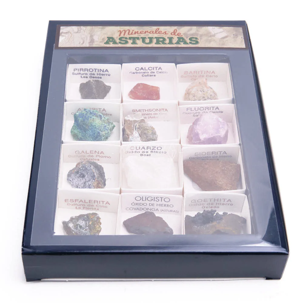 Colección de minerales de Asturias · 12 Cajitas de 4x4 cm