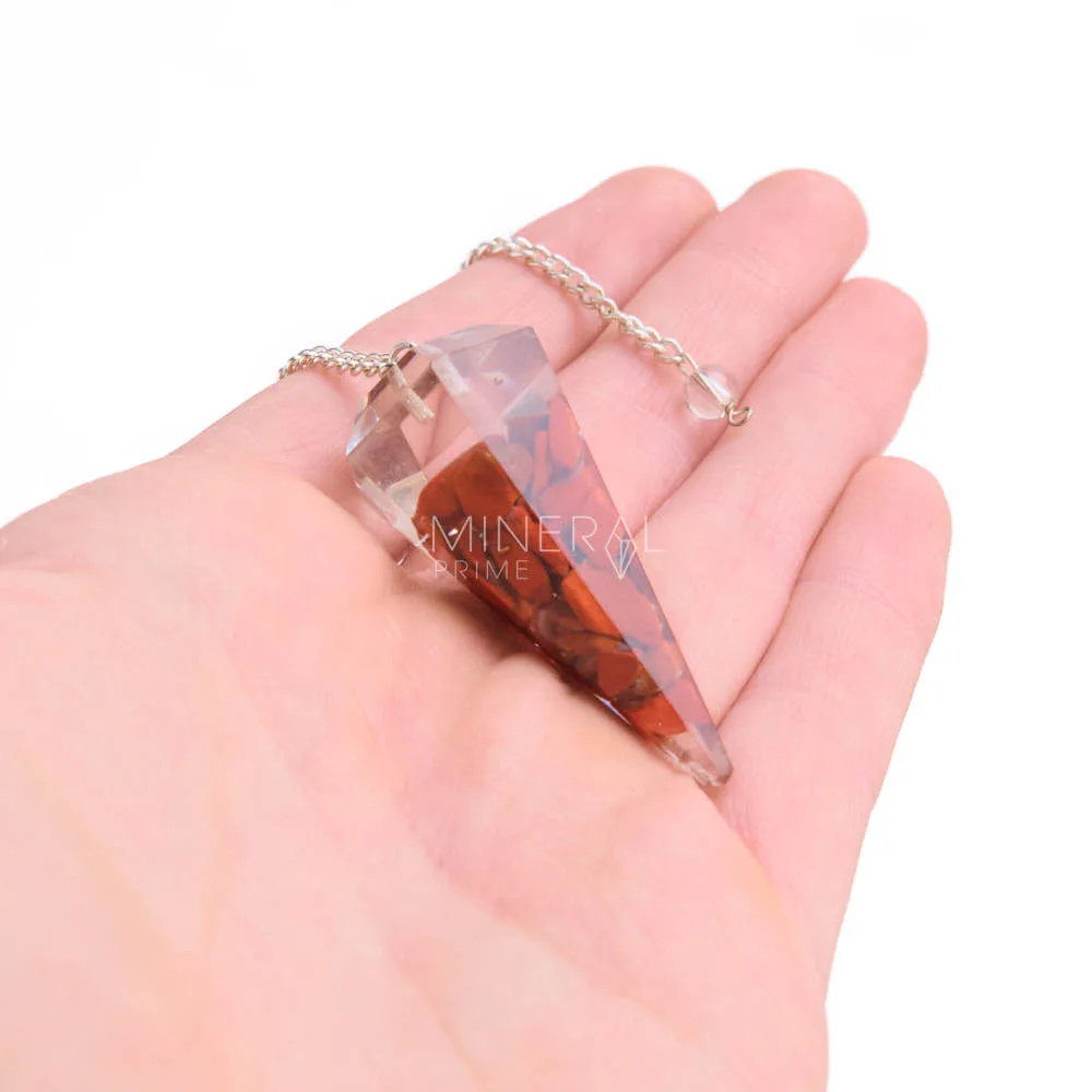 pendulo de los chakras de orgonita con jaspe rojo mineral